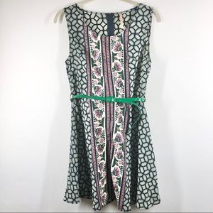 Poema Sleeveless Sheath Dual Pattern Front Belted
